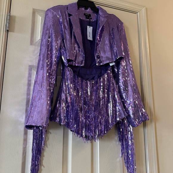 Nasty Gal Jackets & Blazers - Sequin Purple Jacket Romper